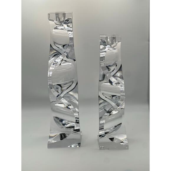 Mikasa Platinum Prism Crystal Candle Holders Pair 12” & 9.5” Modern Decor - Picture 1 of 12